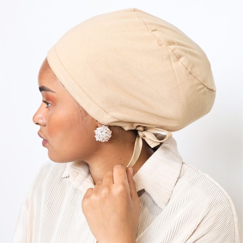 Bonnet sous-hijab SATIN /SOIE BEIGE TAILLE 2 – Hydra Turban